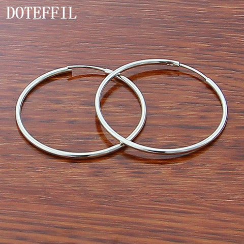 DOTEFFIL 925 Sterling Silver Round Circle 30mm Hoop Earrings For Woman Wedding Engagement Party Fashion Charm Jewelry