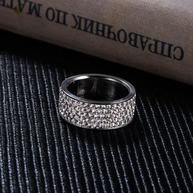New Brand Silver/Gold Color Stainless Steel 5 Rows CZ Stone Fashion Engagement Wedding Ring for Woman