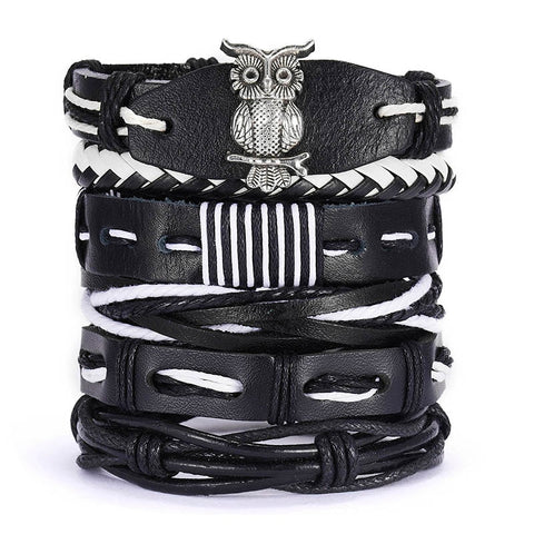 Men Leaf Leather Multilayer Bracelet Fashion Braided Handmade Star Knot Leaf Rope Wood Beads Wrap Bracelets & Bangles Male Gift