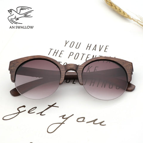 Semi-Rimless Sunglasses Fashion Pure Bamboo Men Polarized Shades For Women UV400