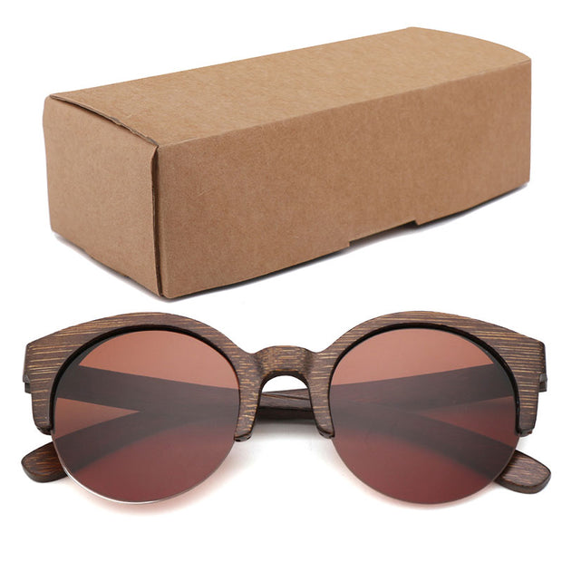 Semi-Rimless Sunglasses Fashion Pure Bamboo Men Polarized Shades For Women UV400