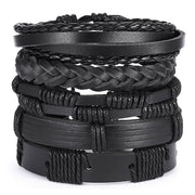 Men Leaf Leather Multilayer Bracelet Fashion Braided Handmade Star Knot Leaf Rope Wood Beads Wrap Bracelets & Bangles Male Gift