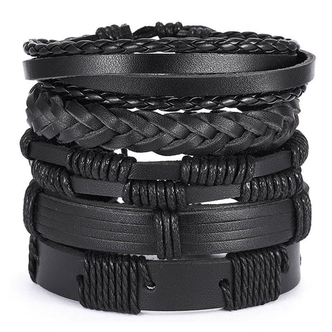 Men Leaf Leather Multilayer Bracelet Fashion Braided Handmade Star Knot Leaf Rope Wood Beads Wrap Bracelets & Bangles Male Gift