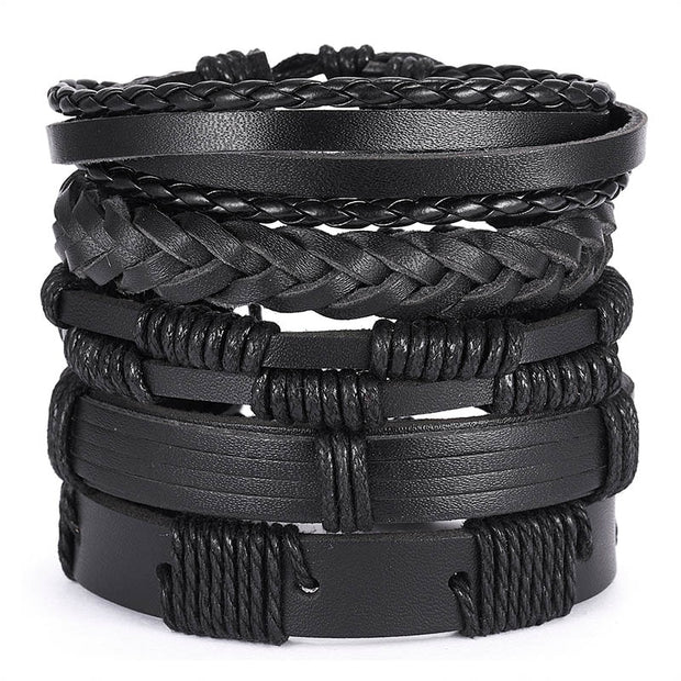 Men Leaf Leather Multilayer Bracelet Fashion Braided Handmade Star Knot Leaf Rope Wood Beads Wrap Bracelets & Bangles Male Gift