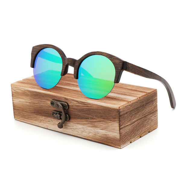 Semi-Rimless Sunglasses Fashion Pure Bamboo Men Polarized Shades For Women UV400