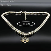 2023 Fashion Yoga Lotus Stainless Steel Statement Necklace for Women Silver Color Double Layer Necklace