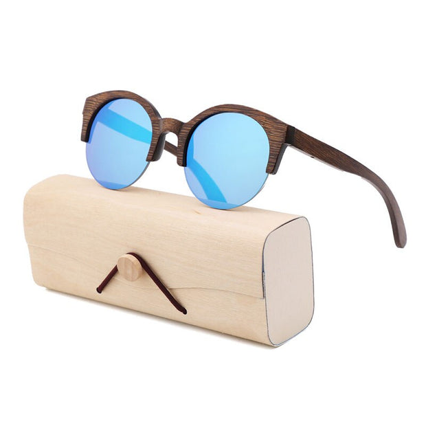 Semi-Rimless Sunglasses Fashion Pure Bamboo Men Polarized Shades For Women UV400