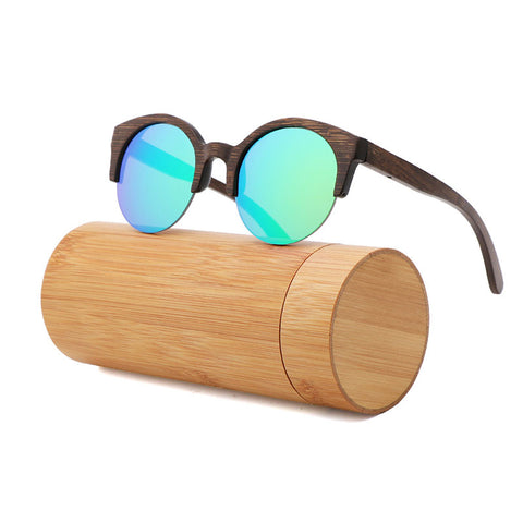 Semi-Rimless Sunglasses Fashion Pure Bamboo Men Polarized Shades For Women UV400