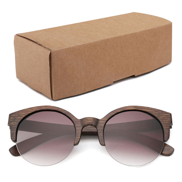 Semi-Rimless Sunglasses Fashion Pure Bamboo Men Polarized Shades For Women UV400