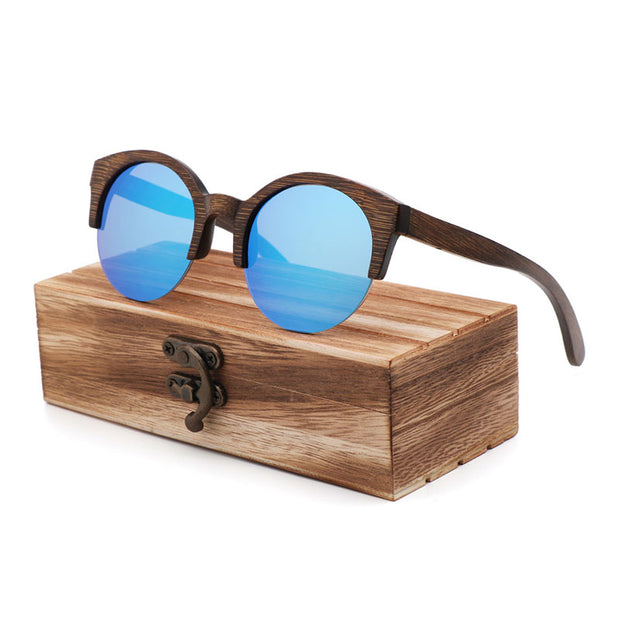 Semi-Rimless Sunglasses Fashion Pure Bamboo Men Polarized Shades For Women UV400