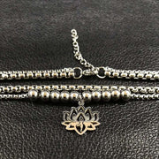 2023 Fashion Yoga Lotus Stainless Steel Statement Necklace for Women Silver Color Double Layer Necklace