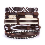 Men Leaf Leather Multilayer Bracelet Fashion Braided Handmade Star Knot Leaf Rope Wood Beads Wrap Bracelets & Bangles Male Gift