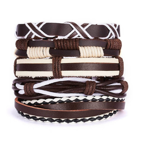 Men Leaf Leather Multilayer Bracelet Fashion Braided Handmade Star Knot Leaf Rope Wood Beads Wrap Bracelets & Bangles Male Gift