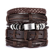 Men Leaf Leather Multilayer Bracelet Fashion Braided Handmade Star Knot Leaf Rope Wood Beads Wrap Bracelets & Bangles Male Gift