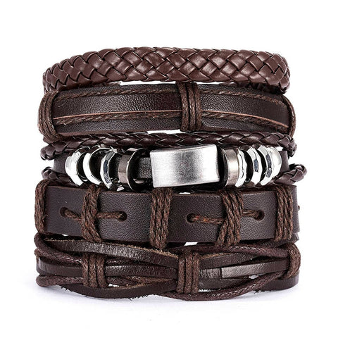 Men Leaf Leather Multilayer Bracelet Fashion Braided Handmade Star Knot Leaf Rope Wood Beads Wrap Bracelets & Bangles Male Gift