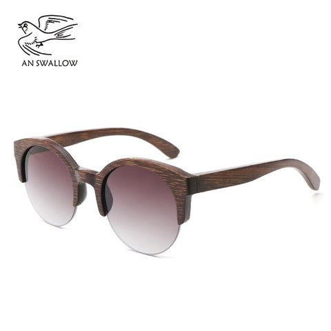 Semi-Rimless Sunglasses Fashion Pure Bamboo Men Polarized Shades For Women UV400