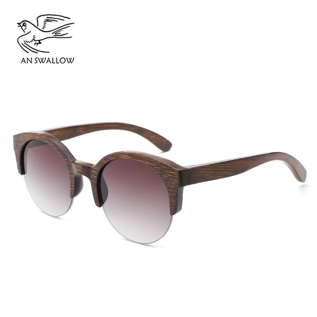 Semi-Rimless Sunglasses Fashion Pure Bamboo Men Polarized Shades For Women UV400