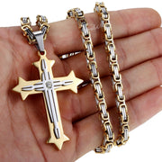 Men's Cross Necklace Gold Color Black Cross Pendant Stainless Steel Byzantine Chain Necklace Male Jewelry KP180