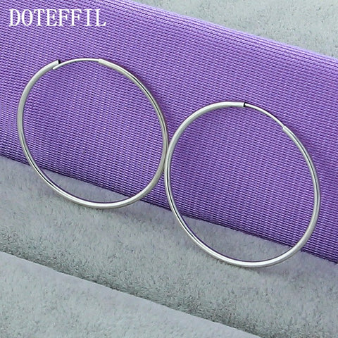 DOTEFFIL 925 Sterling Silver Round Circle 30mm Hoop Earrings For Woman Wedding Engagement Party Fashion Charm Jewelry