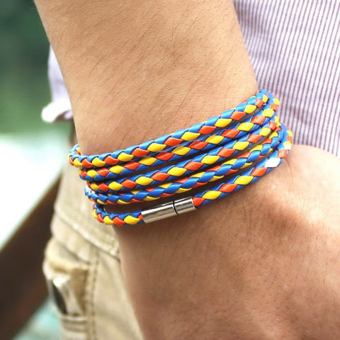 XQNI brand black retro Wrap Long leather bracelet men bangles fashion sproty Chain link male charm bracelet with 5 laps