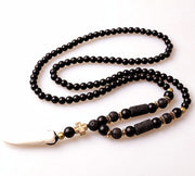 New Design Black BLava Stones Bead with Hematite cross charm pendant necklace Men's Bead Necklace