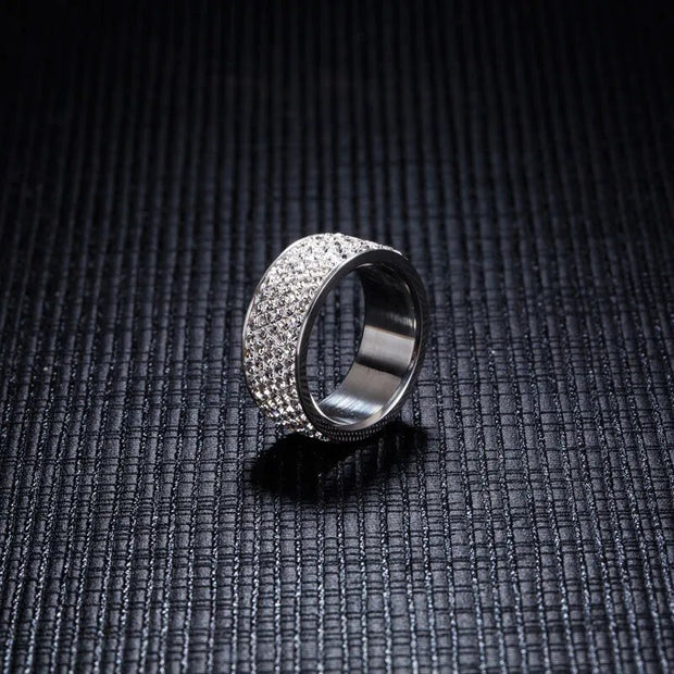 New Brand Silver/Gold Color Stainless Steel 5 Rows CZ Stone Fashion Engagement Wedding Ring for Woman
