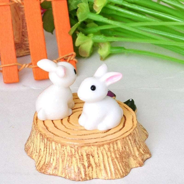 10 Pcs Lovely Miniature Garden Mini Rabbit Resin Fairy Ornament Flower Plant Pot Home Figurine Animal Decor Supply