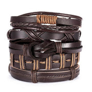 Men Leaf Leather Multilayer Bracelet Fashion Braided Handmade Star Knot Leaf Rope Wood Beads Wrap Bracelets & Bangles Male Gift