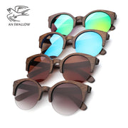 Semi-Rimless Sunglasses Fashion Pure Bamboo Men Polarized Shades For Women UV400