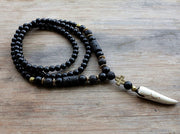 New Design Black BLava Stones Bead with Hematite cross charm pendant necklace Men's Bead Necklace