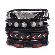 Men Leaf Leather Multilayer Bracelet Fashion Braided Handmade Star Knot Leaf Rope Wood Beads Wrap Bracelets & Bangles Male Gift