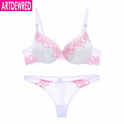 Conjunto de Sujetador de encaje de alta gama, ropa interior push-up, bragas finas y gruesas, lencería íntima de encaje hueco