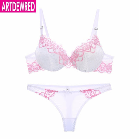 Conjunto de Sujetador de encaje de alta gama, ropa interior push-up, bragas finas y gruesas, lencería íntima de encaje hueco
