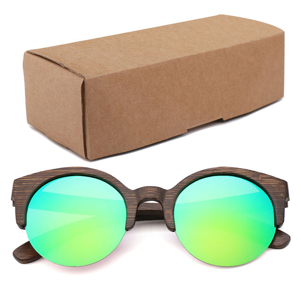 Semi-Rimless Sunglasses Fashion Pure Bamboo Men Polarized Shades For Women UV400