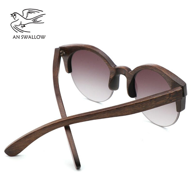 Semi-Rimless Sunglasses Fashion Pure Bamboo Men Polarized Shades For Women UV400