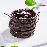 Men Leaf Leather Multilayer Bracelet Fashion Braided Handmade Star Knot Leaf Rope Wood Beads Wrap Bracelets & Bangles Male Gift