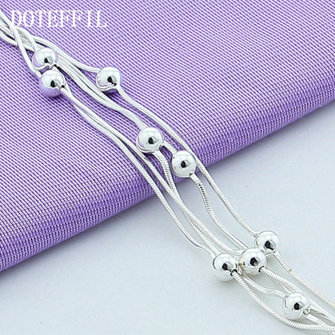 DOTEFFIL 925 Sterling Silver Five Snake Chain Bracelet Smooth Bead Silver Bracelet Fashion Women Wedding Engagement Jewelry