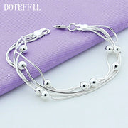 DOTEFFIL 925 Sterling Silver Five Snake Chain Bracelet Smooth Bead Silver Bracelet Fashion Women Wedding Engagement Jewelry
