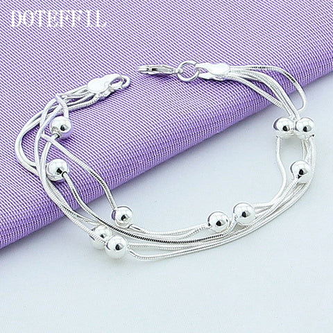 DOTEFFIL 925 Sterling Silver Five Snake Chain Bracelet Smooth Bead Silver Bracelet Fashion Women Wedding Engagement Jewelry