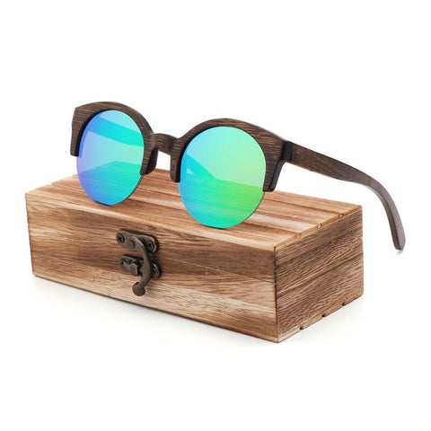 Semi-Rimless Sunglasses Fashion Pure Bamboo Men Polarized Shades For Women UV400