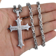Men's Cross Necklace Gold Color Black Cross Pendant Stainless Steel Byzantine Chain Necklace Male Jewelry KP180