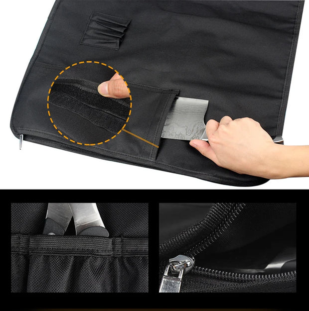 Portable Knife Roll Bag Oxford Multiple Pockets Kitchen Utensils Chef Storage Bag Camping Trip Carry Case Bag