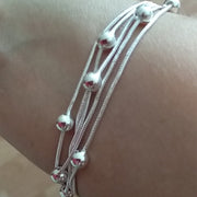 DOTEFFIL 925 Sterling Silver Five Snake Chain Bracelet Smooth Bead Silver Bracelet Fashion Women Wedding Engagement Jewelry