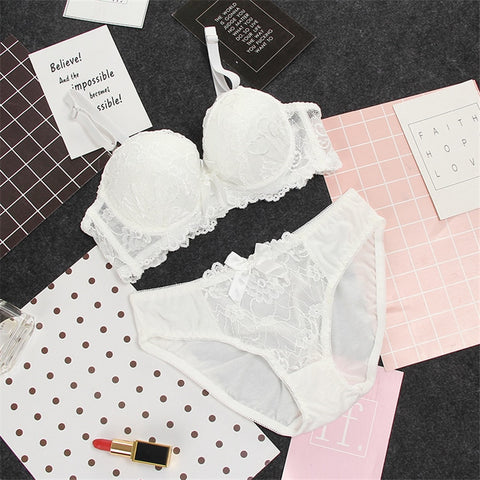 Conjunto de sujetador de encaje, lencería sexy, sujetador y bragas florales cómodos, aro push-up, correas ajustadas