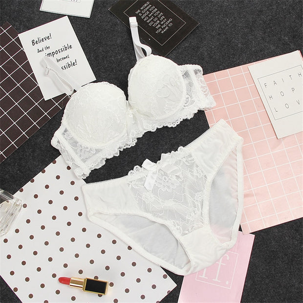 Conjunto de sujetador de encaje, lencería sexy, sujetador y bragas florales cómodos, aro push-up, correas ajustadas