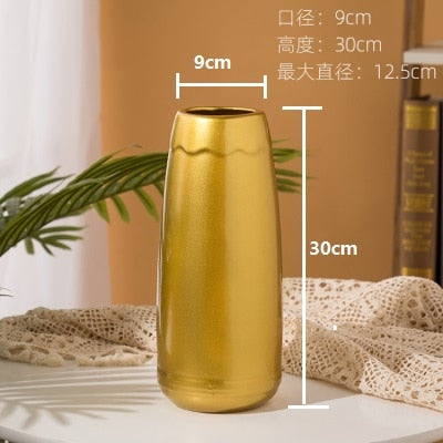 Luxury Europe Gold-plated Ceramic Vase Home Decor Creative Design Porcelain Decorative Flower Vase For Wedding Decoration