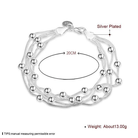 DOTEFFIL 925 Sterling Silver Five Snake Chain Bracelet Smooth Bead Silver Bracelet Fashion Women Wedding Engagement Jewelry