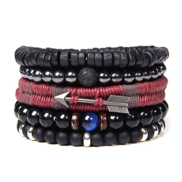 Men Bracelet Set Labradorite Hematite Bracelet Lava Tiger Eye Wrap Charm Bracelet Energy Protection Wristbands Pulsera Hombre