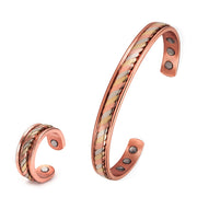 Jewelry-Set Magnetic Pure Copper Bracelet Ring Healing Energy Jewelry Set for Women Rose Gold High Magnet Adjustable Cuff Bangle