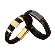 XQNI Woven Leather Rope Wrap Special Style Classic Stainless Steel Men's Leather Bracelet Double-layer Design DIY Customization